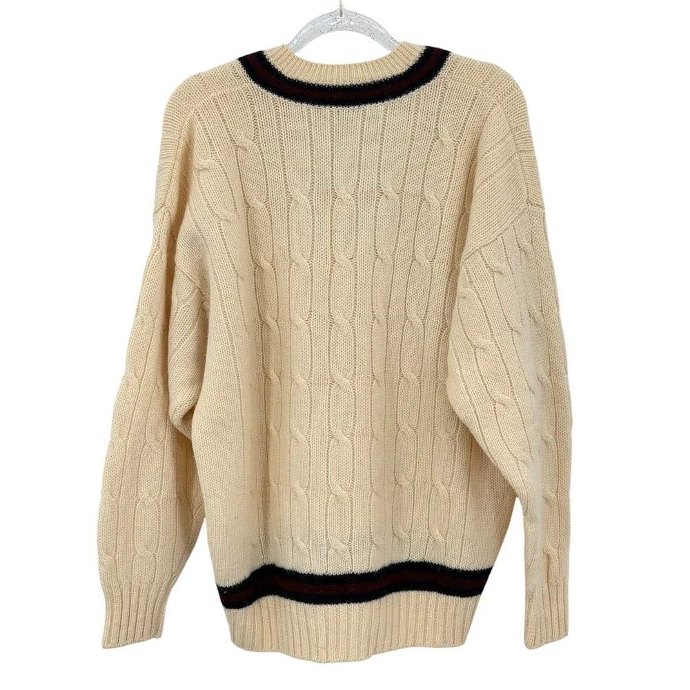 Kipling for The Nassau Shop Tennis Sweater VTG Mens SZ XXL Cream Wool Cable Knit